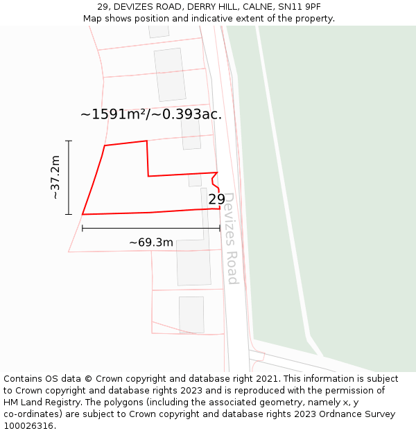 29, DEVIZES ROAD, DERRY HILL, CALNE, SN11 9PF: Plot and title map