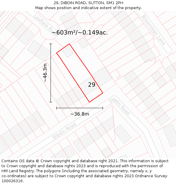 29, DIBDIN ROAD, SUTTON, SM1 2PH: Plot and title map