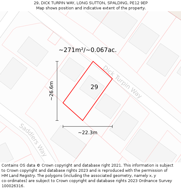 29, DICK TURPIN WAY, LONG SUTTON, SPALDING, PE12 9EP: Plot and title map