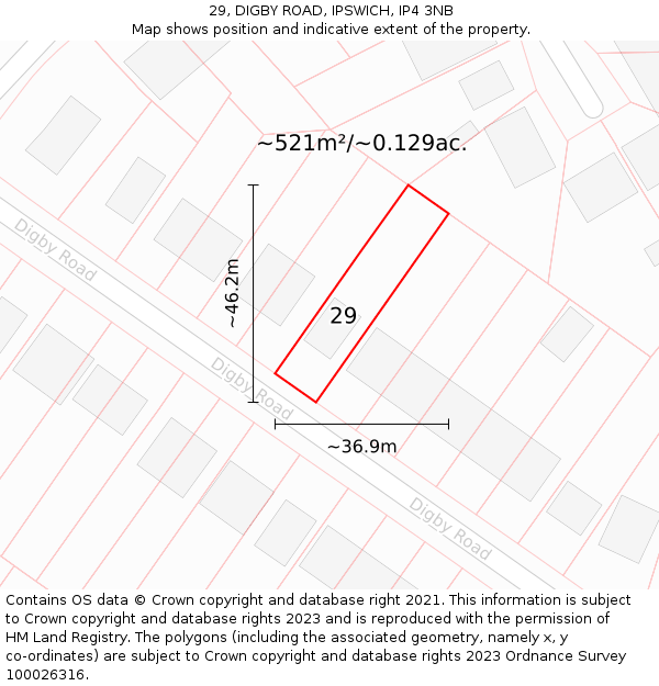 29, DIGBY ROAD, IPSWICH, IP4 3NB: Plot and title map