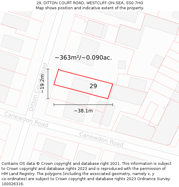 29, DITTON COURT ROAD, WESTCLIFF-ON-SEA, SS0 7HG: Plot and title map