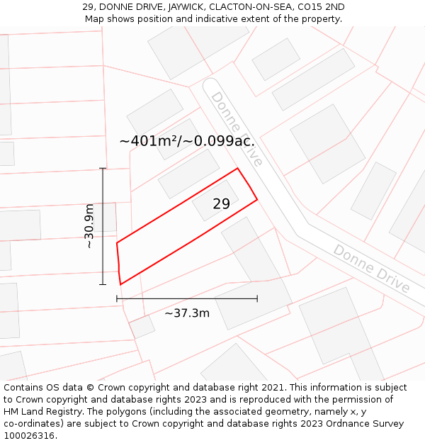 29, DONNE DRIVE, JAYWICK, CLACTON-ON-SEA, CO15 2ND: Plot and title map