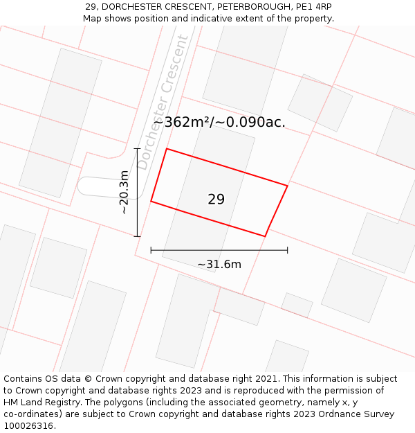 29, DORCHESTER CRESCENT, PETERBOROUGH, PE1 4RP: Plot and title map