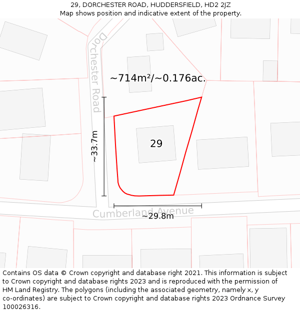 29, DORCHESTER ROAD, HUDDERSFIELD, HD2 2JZ: Plot and title map