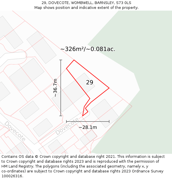 29, DOVECOTE, WOMBWELL, BARNSLEY, S73 0LS: Plot and title map