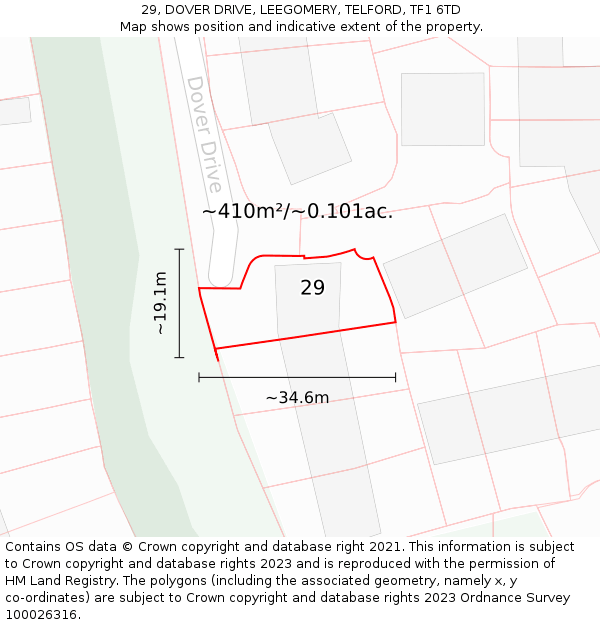 29, DOVER DRIVE, LEEGOMERY, TELFORD, TF1 6TD: Plot and title map