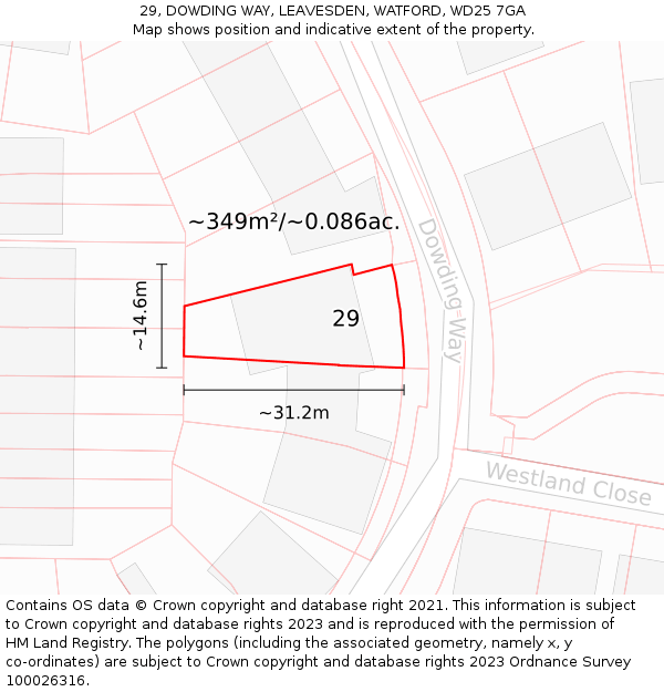 29, DOWDING WAY, LEAVESDEN, WATFORD, WD25 7GA: Plot and title map