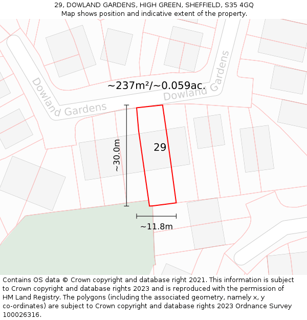 29, DOWLAND GARDENS, HIGH GREEN, SHEFFIELD, S35 4GQ: Plot and title map