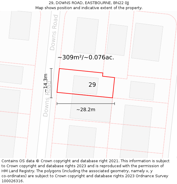 29, DOWNS ROAD, EASTBOURNE, BN22 0JJ: Plot and title map