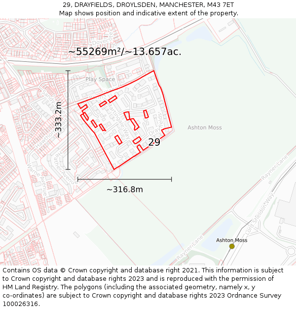 29, DRAYFIELDS, DROYLSDEN, MANCHESTER, M43 7ET: Plot and title map