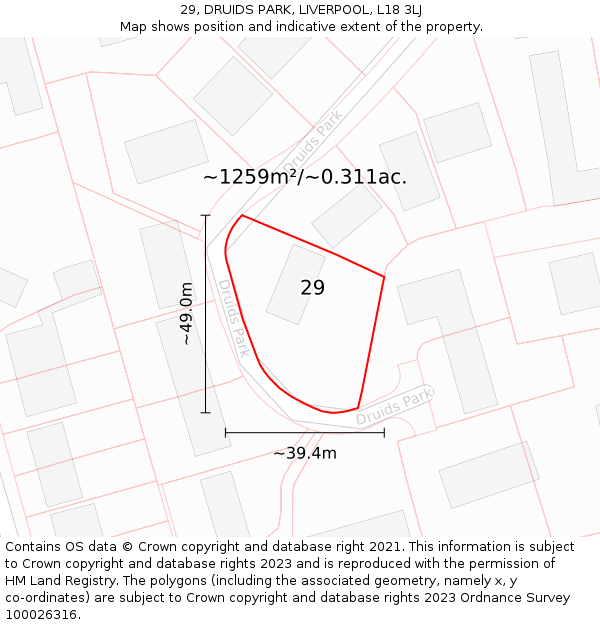 29, DRUIDS PARK, LIVERPOOL, L18 3LJ: Plot and title map