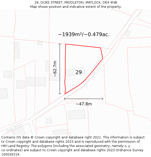 29, DUKE STREET, MIDDLETON, MATLOCK, DE4 4NB: Plot and title map