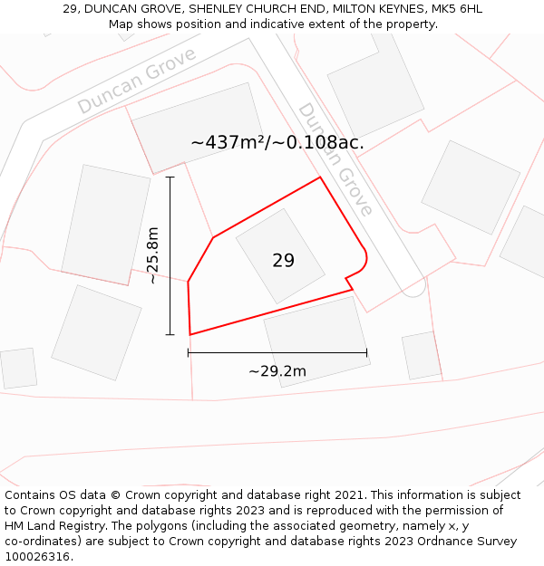 29, DUNCAN GROVE, SHENLEY CHURCH END, MILTON KEYNES, MK5 6HL: Plot and title map