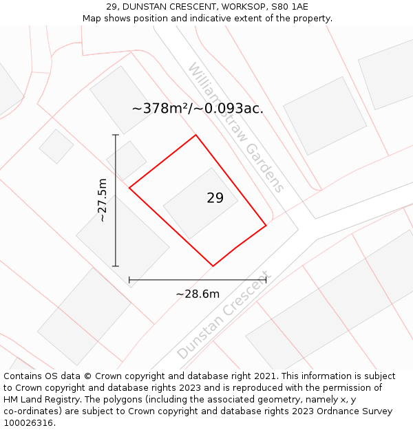 29, DUNSTAN CRESCENT, WORKSOP, S80 1AE: Plot and title map