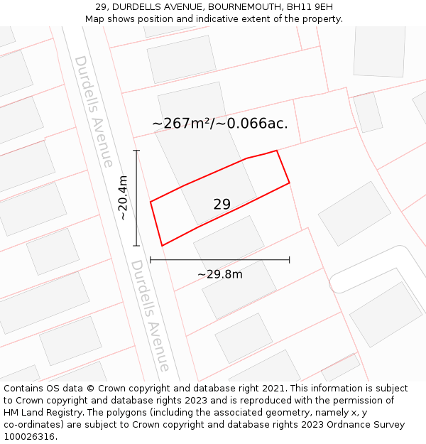 29, DURDELLS AVENUE, BOURNEMOUTH, BH11 9EH: Plot and title map