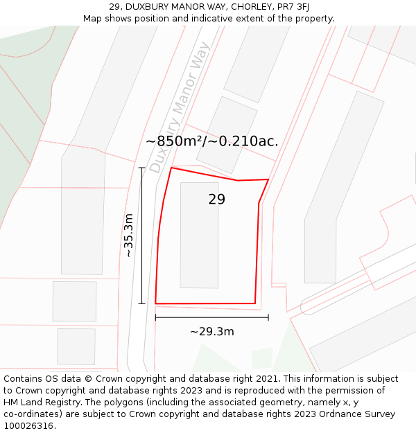 29, DUXBURY MANOR WAY, CHORLEY, PR7 3FJ: Plot and title map