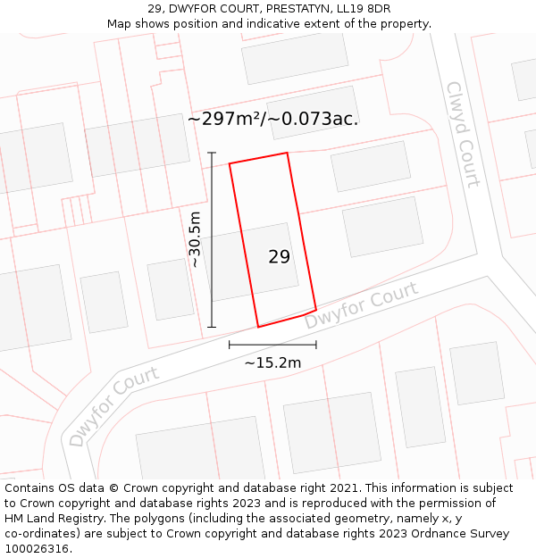 29, DWYFOR COURT, PRESTATYN, LL19 8DR: Plot and title map