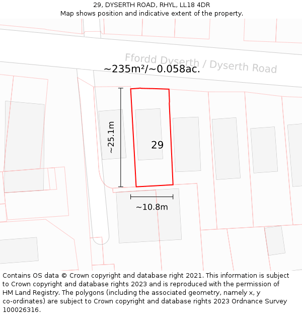 29, DYSERTH ROAD, RHYL, LL18 4DR: Plot and title map