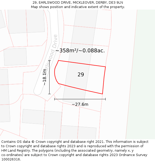 29, EARLSWOOD DRIVE, MICKLEOVER, DERBY, DE3 9LN: Plot and title map