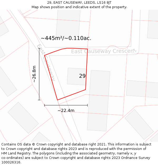 29, EAST CAUSEWAY, LEEDS, LS16 8JT: Plot and title map