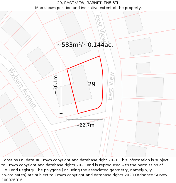 29, EAST VIEW, BARNET, EN5 5TL: Plot and title map