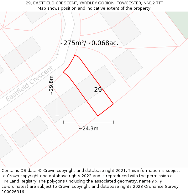 29, EASTFIELD CRESCENT, YARDLEY GOBION, TOWCESTER, NN12 7TT: Plot and title map