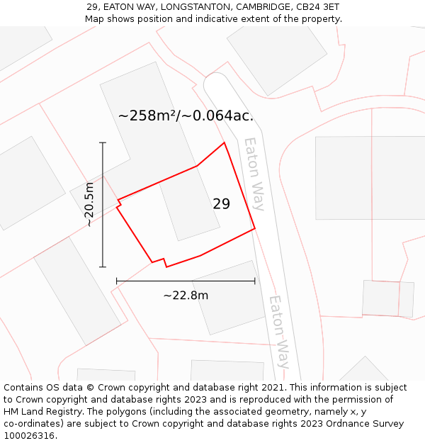 29, EATON WAY, LONGSTANTON, CAMBRIDGE, CB24 3ET: Plot and title map
