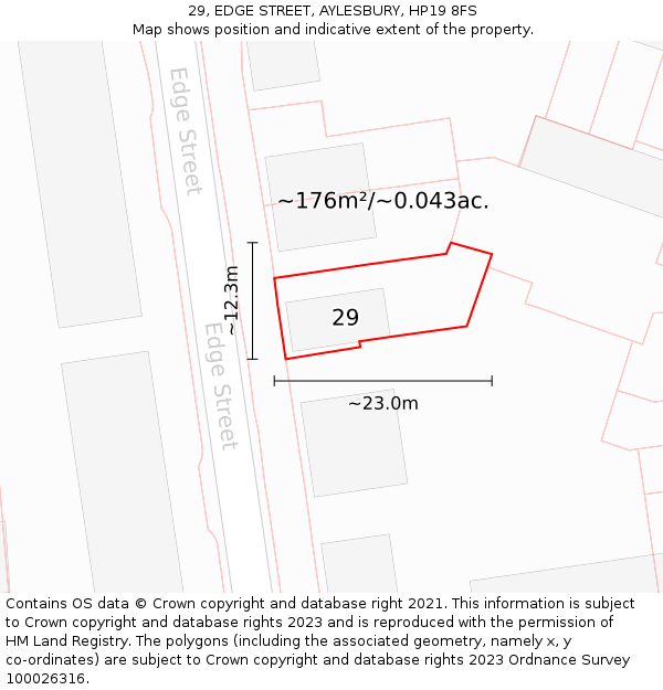 29, EDGE STREET, AYLESBURY, HP19 8FS: Plot and title map