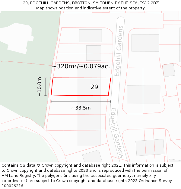 29, EDGEHILL GARDENS, BROTTON, SALTBURN-BY-THE-SEA, TS12 2BZ: Plot and title map