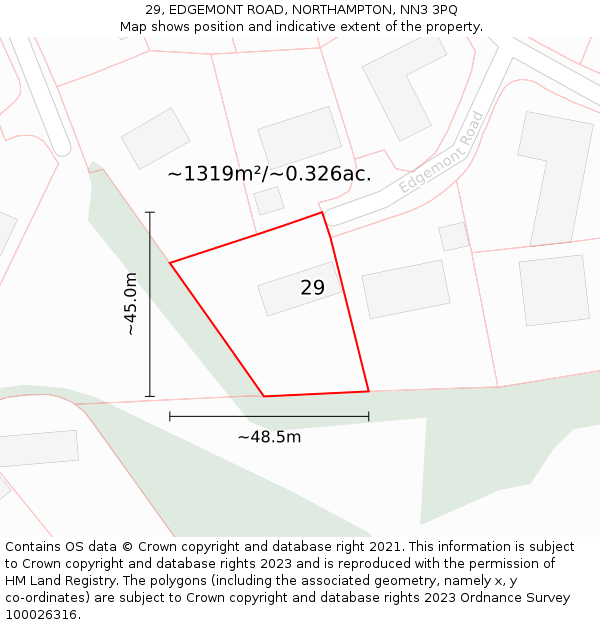 29, EDGEMONT ROAD, NORTHAMPTON, NN3 3PQ: Plot and title map