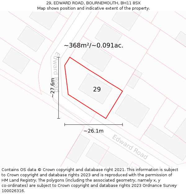 29, EDWARD ROAD, BOURNEMOUTH, BH11 8SX: Plot and title map