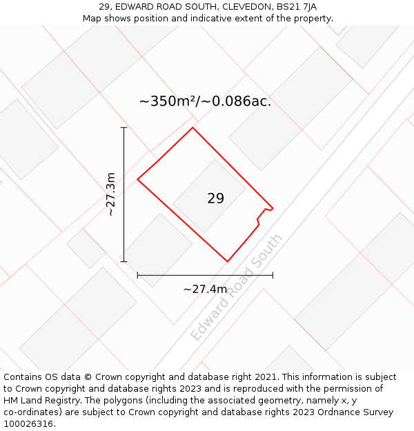 29, EDWARD ROAD SOUTH, CLEVEDON, BS21 7JA: Plot and title map
