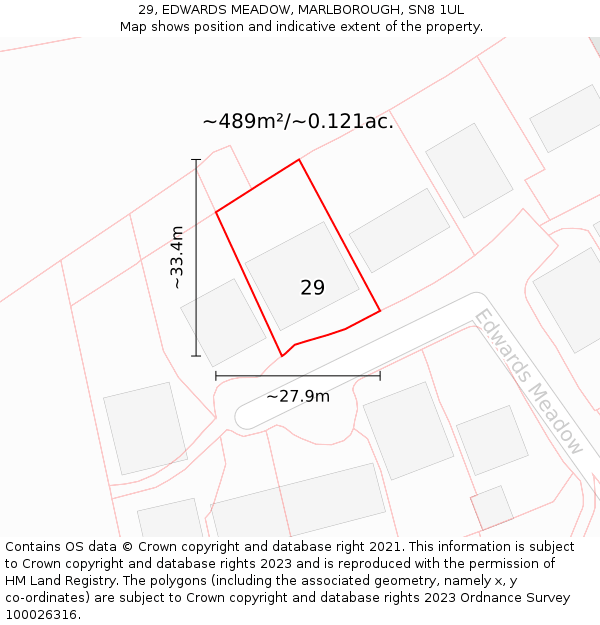 29, EDWARDS MEADOW, MARLBOROUGH, SN8 1UL: Plot and title map