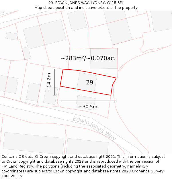29, EDWIN JONES WAY, LYDNEY, GL15 5FL: Plot and title map