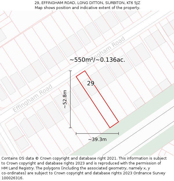 29, EFFINGHAM ROAD, LONG DITTON, SURBITON, KT6 5JZ: Plot and title map
