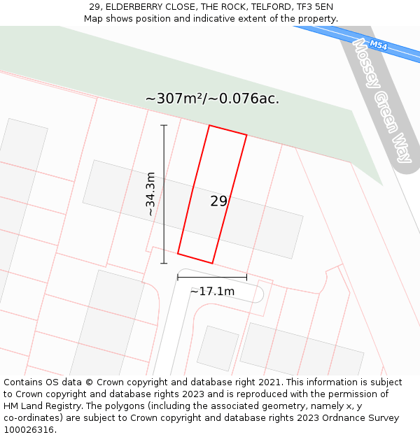 29, ELDERBERRY CLOSE, THE ROCK, TELFORD, TF3 5EN: Plot and title map