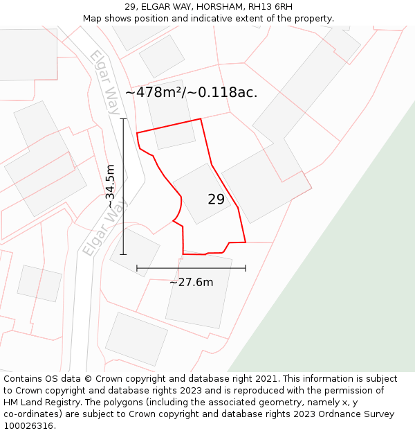 29, ELGAR WAY, HORSHAM, RH13 6RH: Plot and title map