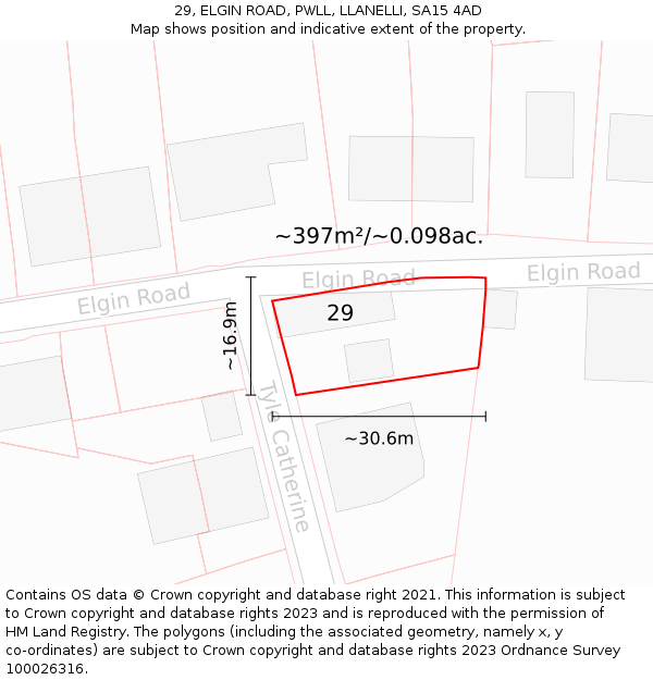 29, ELGIN ROAD, PWLL, LLANELLI, SA15 4AD: Plot and title map