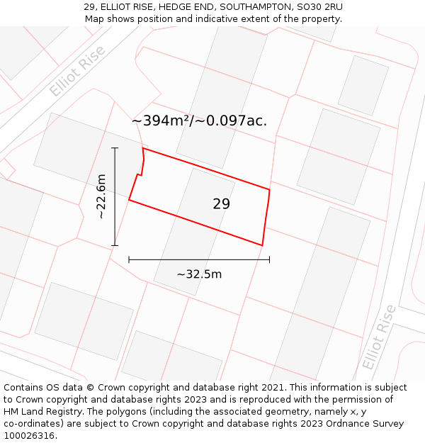 29, ELLIOT RISE, HEDGE END, SOUTHAMPTON, SO30 2RU: Plot and title map
