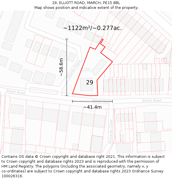 29, ELLIOTT ROAD, MARCH, PE15 8BL: Plot and title map