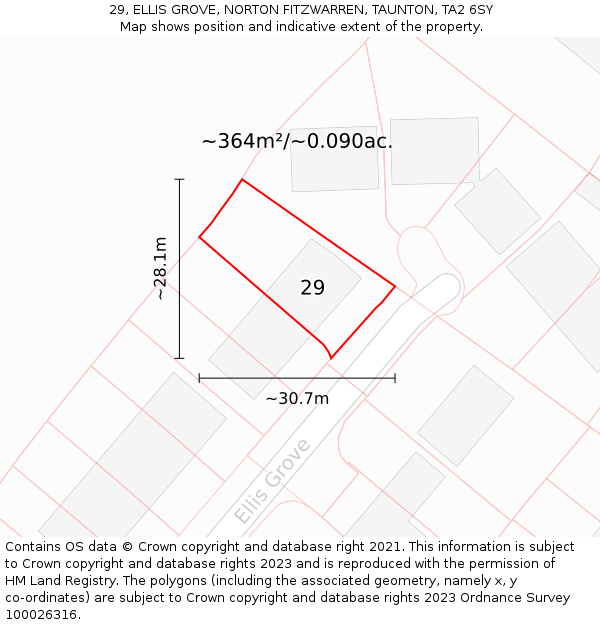 29, ELLIS GROVE, NORTON FITZWARREN, TAUNTON, TA2 6SY: Plot and title map