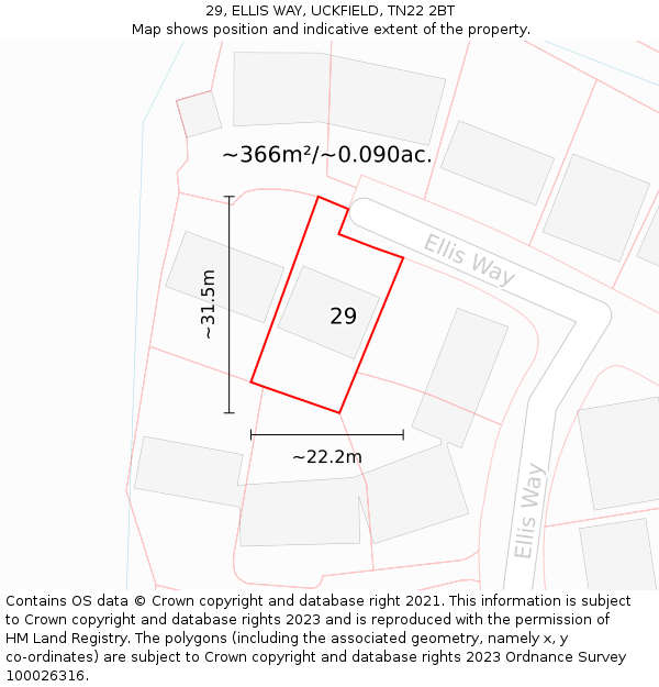 29, ELLIS WAY, UCKFIELD, TN22 2BT: Plot and title map