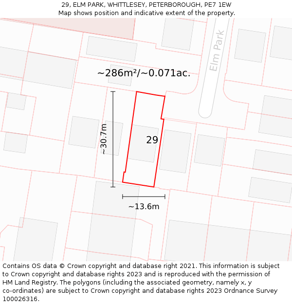 29, ELM PARK, WHITTLESEY, PETERBOROUGH, PE7 1EW: Plot and title map