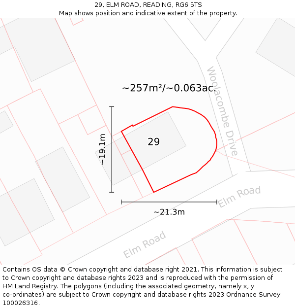 29, ELM ROAD, READING, RG6 5TS: Plot and title map
