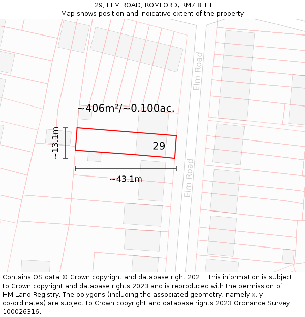 29, ELM ROAD, ROMFORD, RM7 8HH: Plot and title map