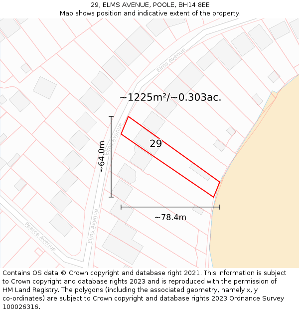 29, ELMS AVENUE, POOLE, BH14 8EE: Plot and title map