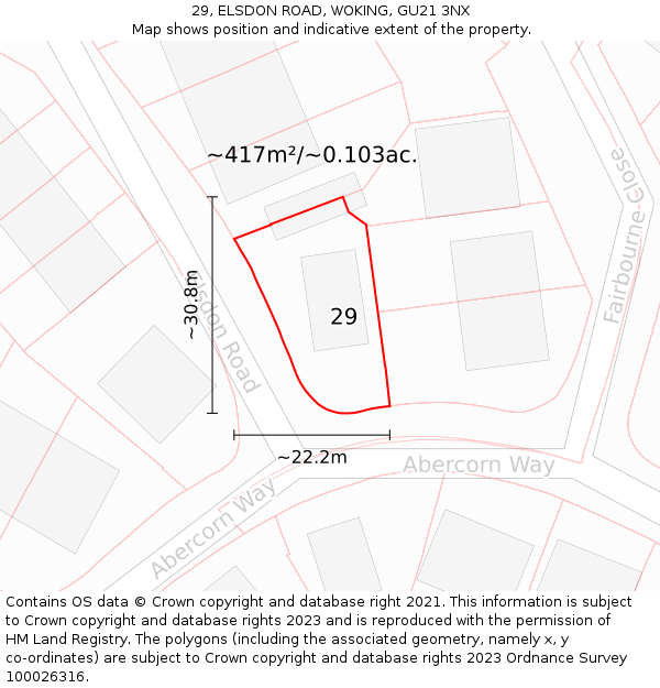 29, ELSDON ROAD, WOKING, GU21 3NX: Plot and title map