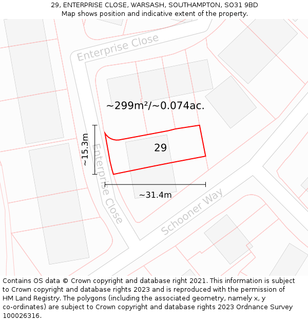 29, ENTERPRISE CLOSE, WARSASH, SOUTHAMPTON, SO31 9BD: Plot and title map