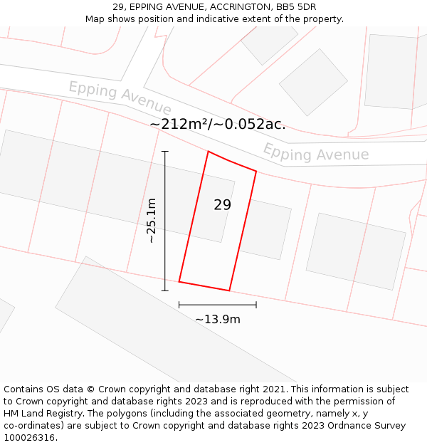 29, EPPING AVENUE, ACCRINGTON, BB5 5DR: Plot and title map