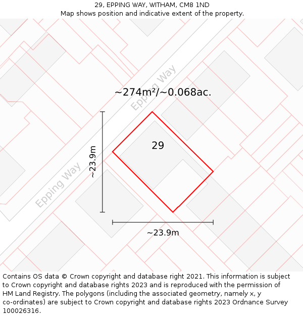 29, EPPING WAY, WITHAM, CM8 1ND: Plot and title map